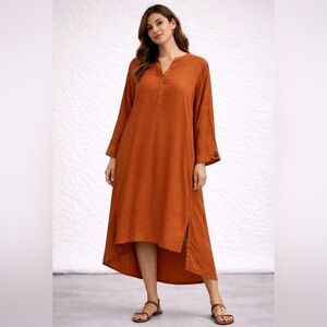 Khaadi Rust Orange Tunic Midi Dress Size 12 Modest Kurta Style(A464)